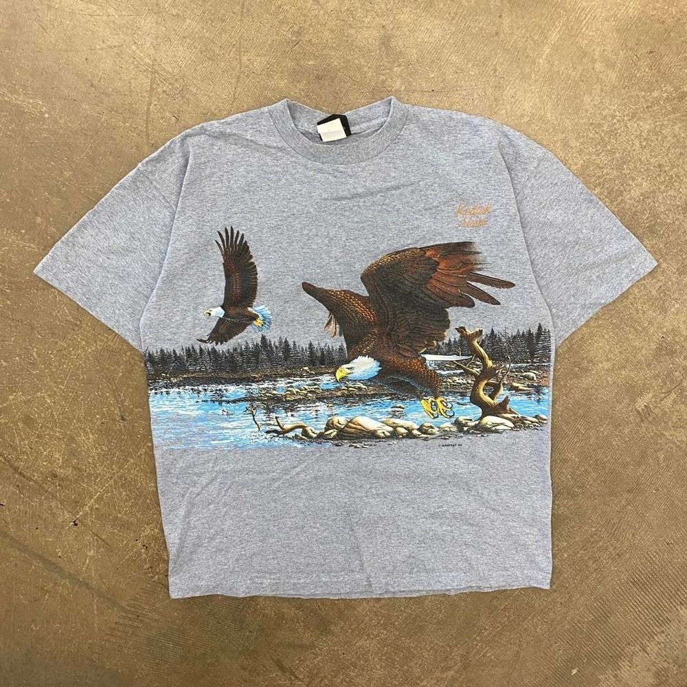 Vintage 90s Signal Sports Eagles Flying Nature AOP Wrap Around Shirt Habitat XL